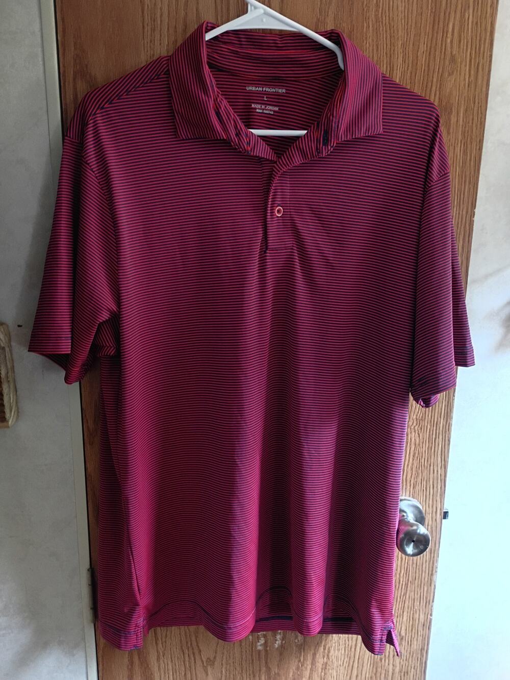 Red Navy Blue Micro Stripe Polo Shirt L Preppy Golf Resort Lightweight Stretch